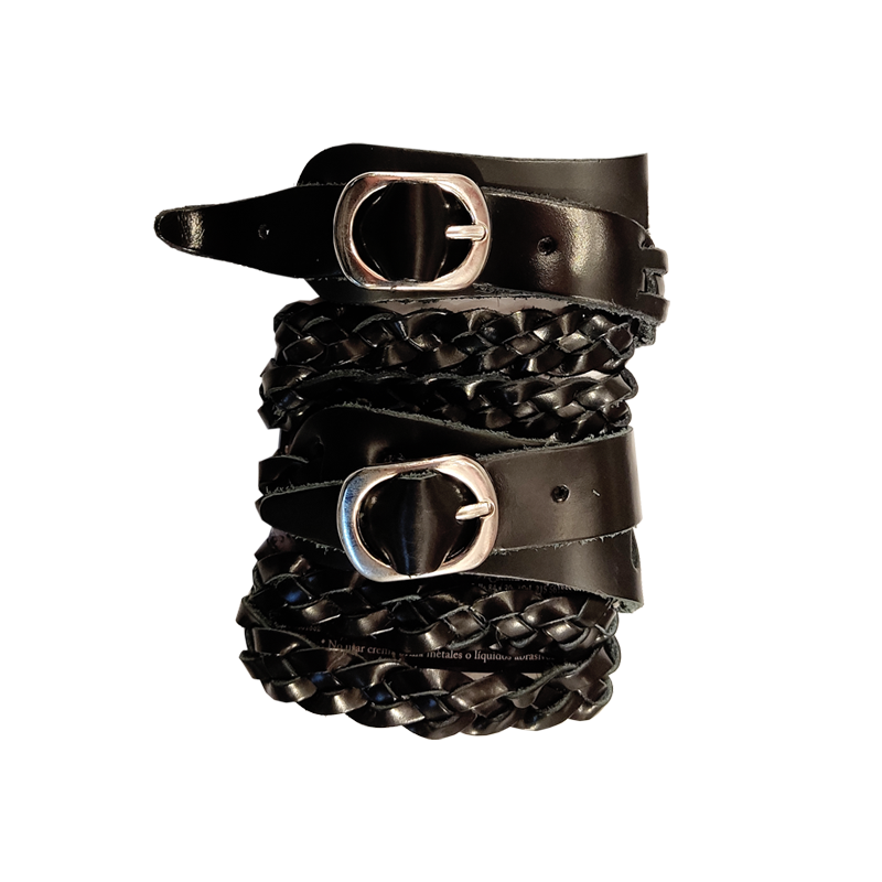 Correa Espuelas Trenzada Cuero Negra